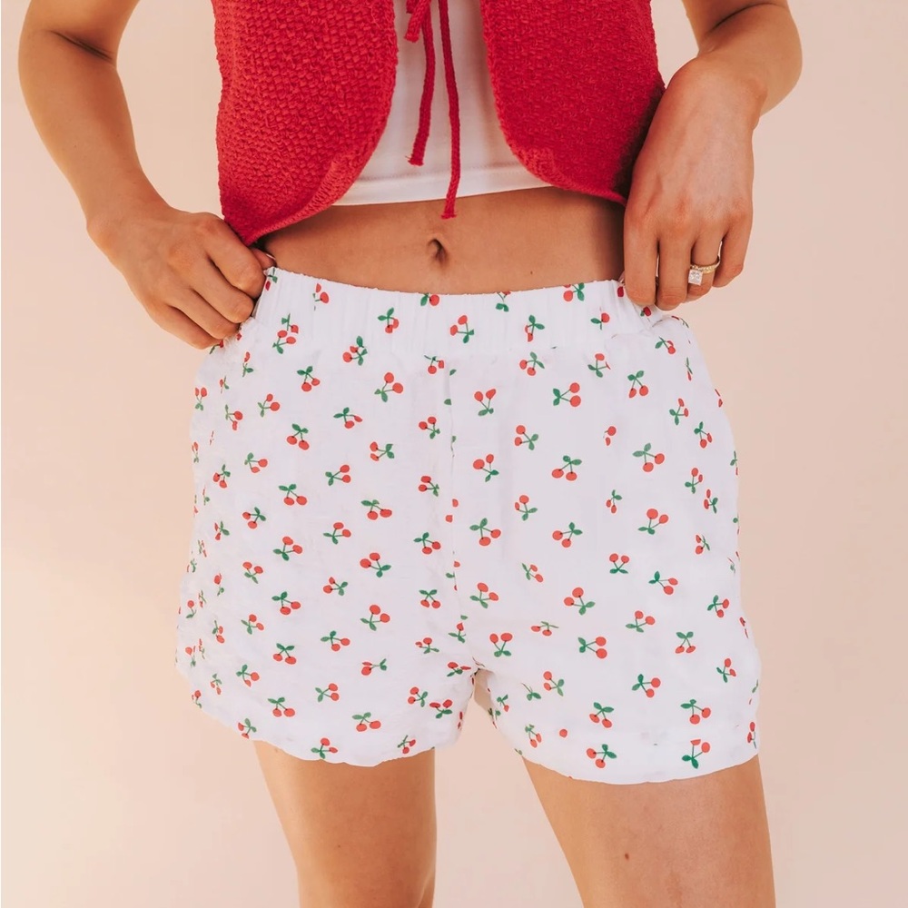 Cherry Print White Shorts